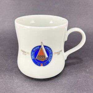 Vtg Americas Cup Tasters Choice White Porcelain Coffee Mug Sailboat Sailing 80s
